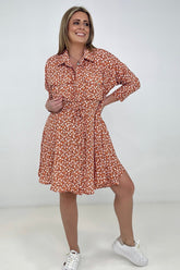 Easel Floral Printed Button Down Shirt Dress